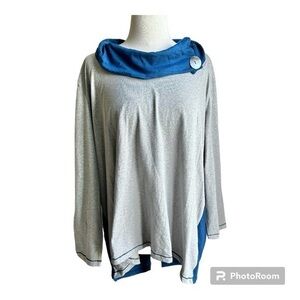 Neon Buddha gray and blue cowl neck tunic top 3X